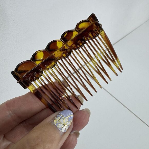 Vintage Goody Side Comb Tortoise USA Twist Gold Wire Braided - Picture 5 of 7